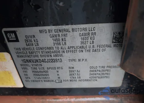 2016 Chevrolet Traverse Ltz from USA, damaged, VIN 1GNKVJKD4GJ222813